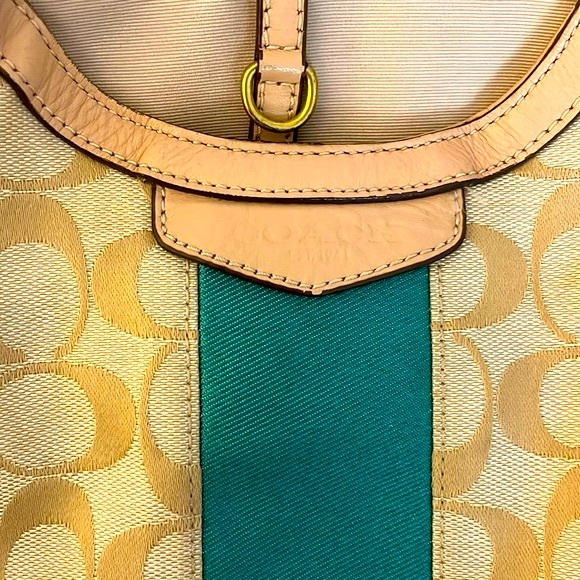 Coach Signature Khaki Emerald Stripe 12cm Devin Shoulder Bag - Picture 2 of 9